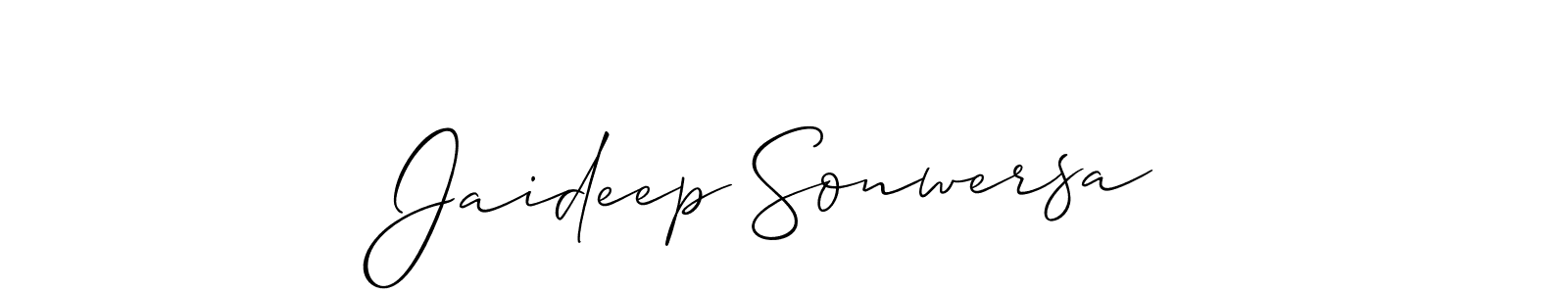 Create a beautiful signature design for name Jaideep Sonwersa. With this signature (Allison_Script) fonts, you can make a handwritten signature for free. Jaideep Sonwersa signature style 2 images and pictures png