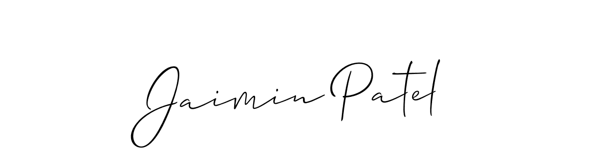 The best way (Allison_Script) to make a short signature is to pick only two or three words in your name. The name Jaimin Patel include a total of six letters. For converting this name. Jaimin Patel signature style 2 images and pictures png