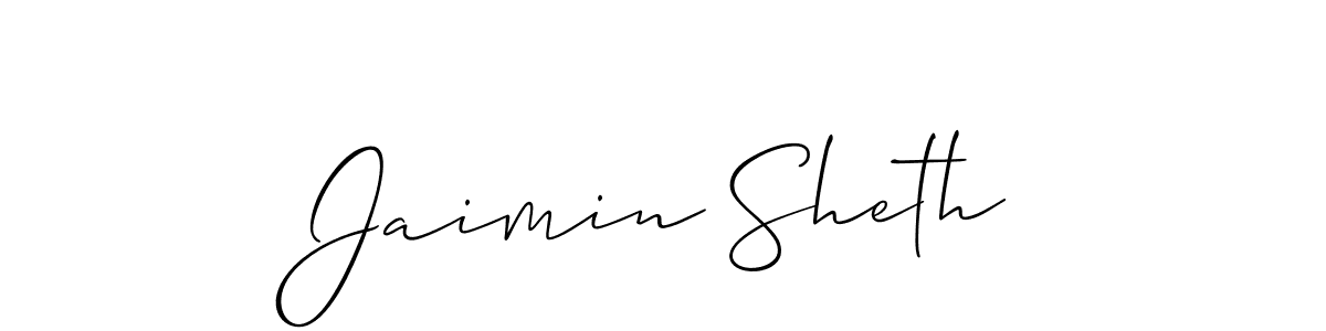 The best way (Allison_Script) to make a short signature is to pick only two or three words in your name. The name Jaimin Sheth include a total of six letters. For converting this name. Jaimin Sheth signature style 2 images and pictures png