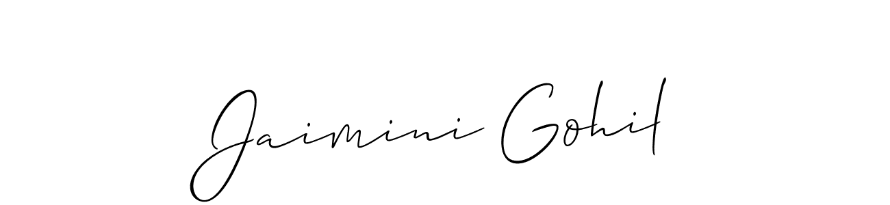 Make a beautiful signature design for name Jaimini Gohil. With this signature (Allison_Script) style, you can create a handwritten signature for free. Jaimini Gohil signature style 2 images and pictures png