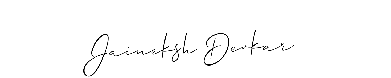 Also You can easily find your signature by using the search form. We will create Jaineksh Devkar name handwritten signature images for you free of cost using Allison_Script sign style. Jaineksh Devkar signature style 2 images and pictures png