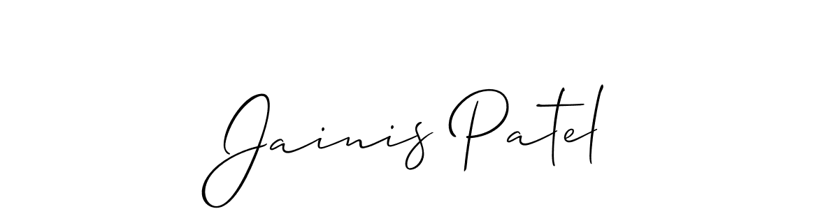 Create a beautiful signature design for name Jainis Patel. With this signature (Allison_Script) fonts, you can make a handwritten signature for free. Jainis Patel signature style 2 images and pictures png