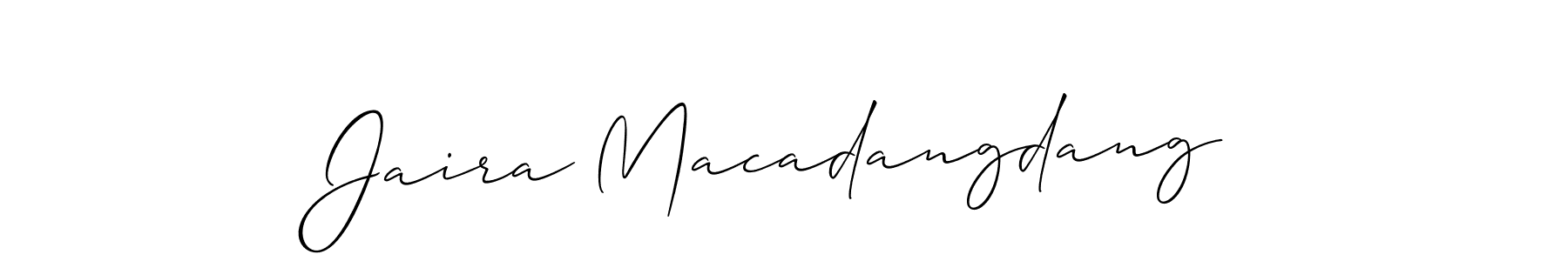 Also You can easily find your signature by using the search form. We will create Jaira Macadangdang name handwritten signature images for you free of cost using Allison_Script sign style. Jaira Macadangdang signature style 2 images and pictures png