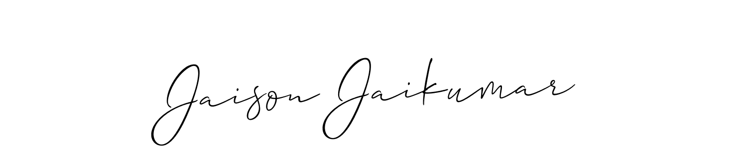 The best way (Allison_Script) to make a short signature is to pick only two or three words in your name. The name Jaison Jaikumar include a total of six letters. For converting this name. Jaison Jaikumar signature style 2 images and pictures png
