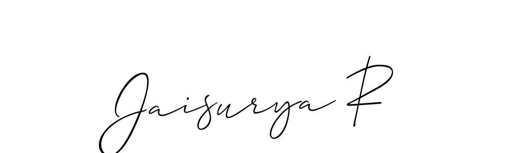 You should practise on your own different ways (Allison_Script) to write your name (Jaisurya R) in signature. don't let someone else do it for you. Jaisurya R signature style 2 images and pictures png