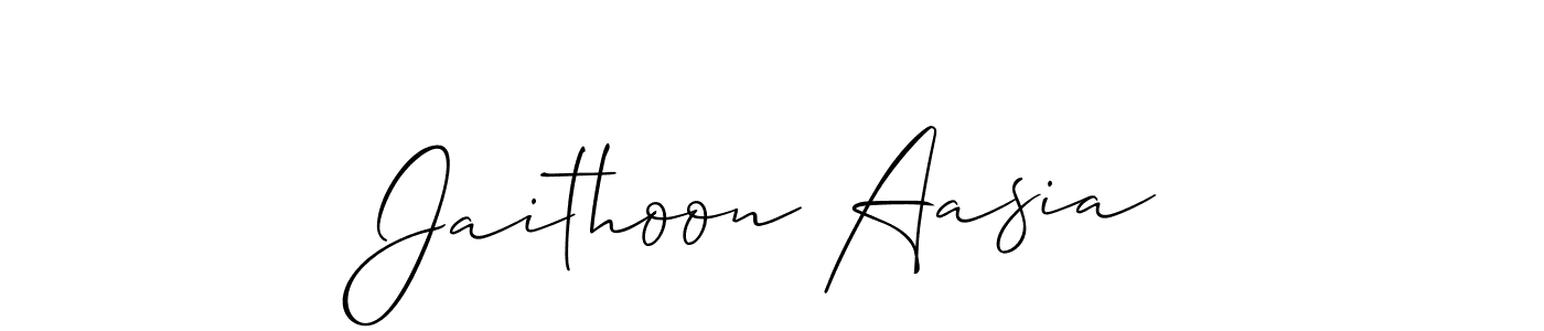 Allison_Script is a professional signature style that is perfect for those who want to add a touch of class to their signature. It is also a great choice for those who want to make their signature more unique. Get Jaithoon Aasia name to fancy signature for free. Jaithoon Aasia signature style 2 images and pictures png