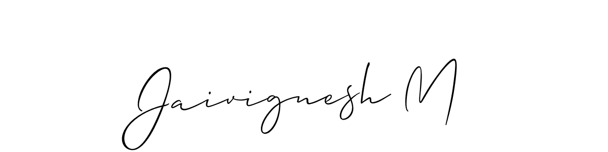 The best way (Allison_Script) to make a short signature is to pick only two or three words in your name. The name Jaivignesh M include a total of six letters. For converting this name. Jaivignesh M signature style 2 images and pictures png