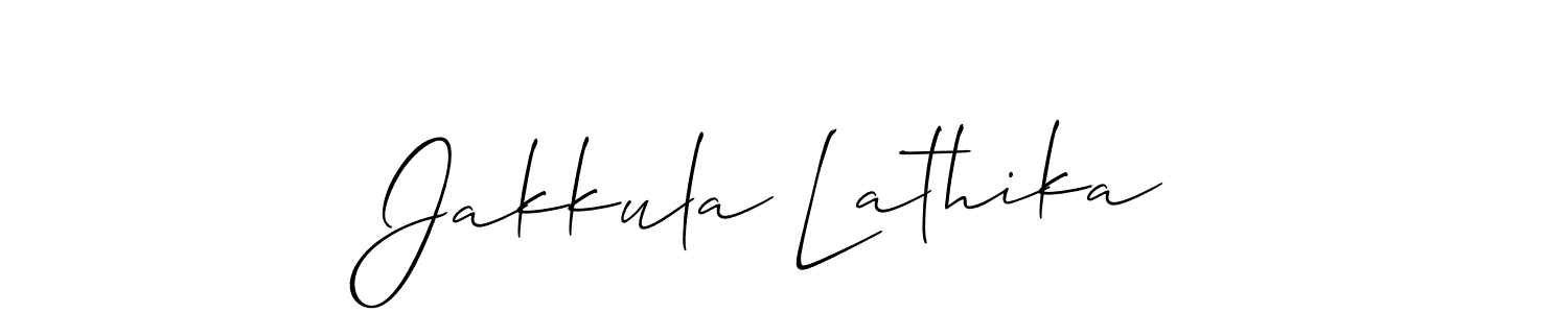 if you are searching for the best signature style for your name Jakkula Lathika. so please give up your signature search. here we have designed multiple signature styles  using Allison_Script. Jakkula Lathika signature style 2 images and pictures png