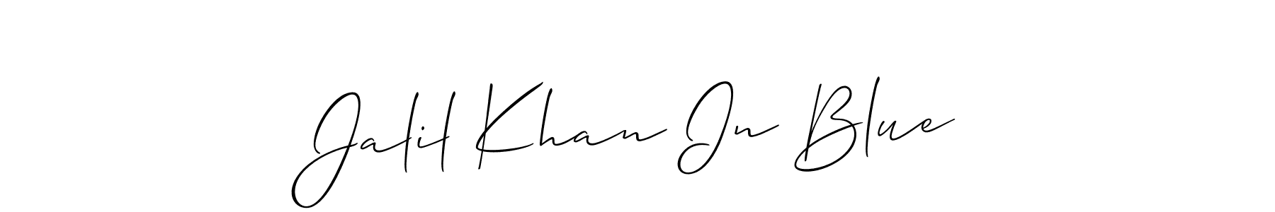 Also You can easily find your signature by using the search form. We will create Jalil Khan In Blue name handwritten signature images for you free of cost using Allison_Script sign style. Jalil Khan In Blue signature style 2 images and pictures png