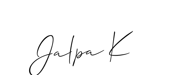 Make a short Jalpa K signature style. Manage your documents anywhere anytime using Allison_Script. Create and add eSignatures, submit forms, share and send files easily. Jalpa K signature style 2 images and pictures png