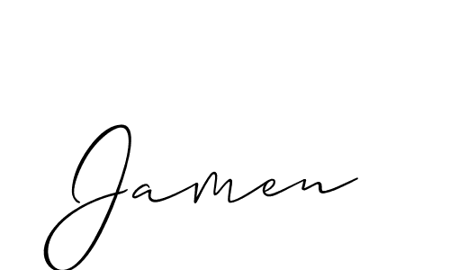 Make a beautiful signature design for name Jamen. With this signature (Allison_Script) style, you can create a handwritten signature for free. Jamen signature style 2 images and pictures png