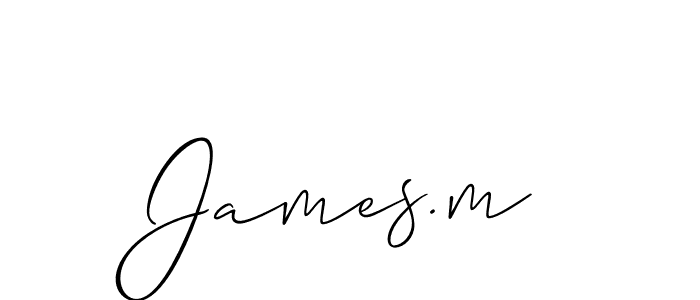 The best way (Allison_Script) to make a short signature is to pick only two or three words in your name. The name James.m include a total of six letters. For converting this name. James.m signature style 2 images and pictures png