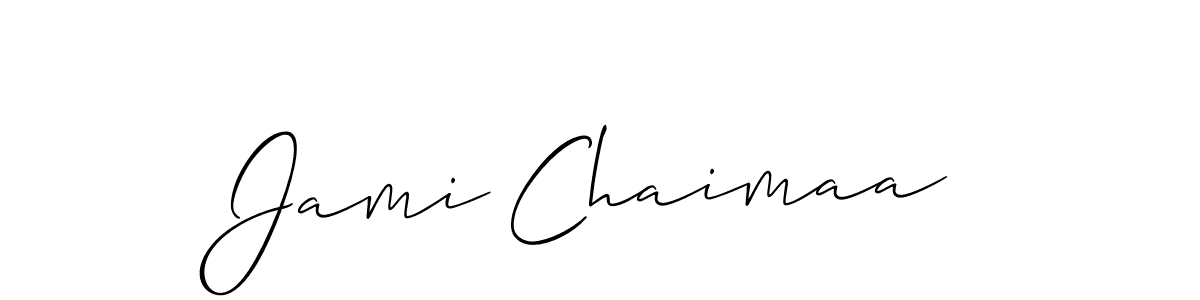 The best way (Allison_Script) to make a short signature is to pick only two or three words in your name. The name Jami Chaimaa include a total of six letters. For converting this name. Jami Chaimaa signature style 2 images and pictures png