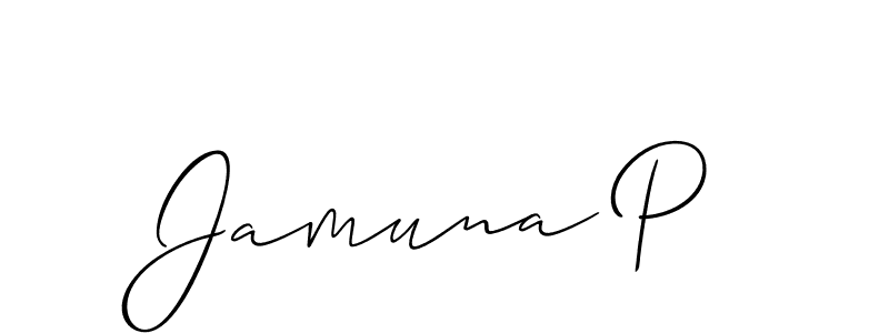 Make a beautiful signature design for name Jamuna P. With this signature (Allison_Script) style, you can create a handwritten signature for free. Jamuna P signature style 2 images and pictures png