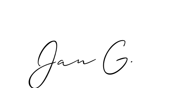 The best way (Allison_Script) to make a short signature is to pick only two or three words in your name. The name Jan G. include a total of six letters. For converting this name. Jan G. signature style 2 images and pictures png