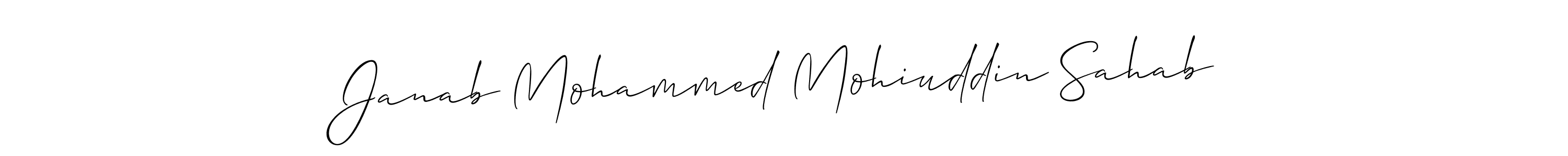 Design your own signature with our free online signature maker. With this signature software, you can create a handwritten (Allison_Script) signature for name Janab Mohammed Mohiuddin Sahab. Janab Mohammed Mohiuddin Sahab signature style 2 images and pictures png