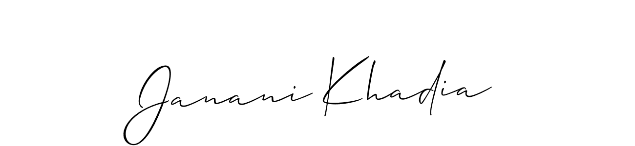Make a short Janani Khadia signature style. Manage your documents anywhere anytime using Allison_Script. Create and add eSignatures, submit forms, share and send files easily. Janani Khadia signature style 2 images and pictures png