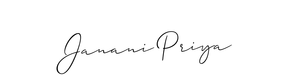 How to make Janani Priya name signature. Use Allison_Script style for creating short signs online. This is the latest handwritten sign. Janani Priya signature style 2 images and pictures png