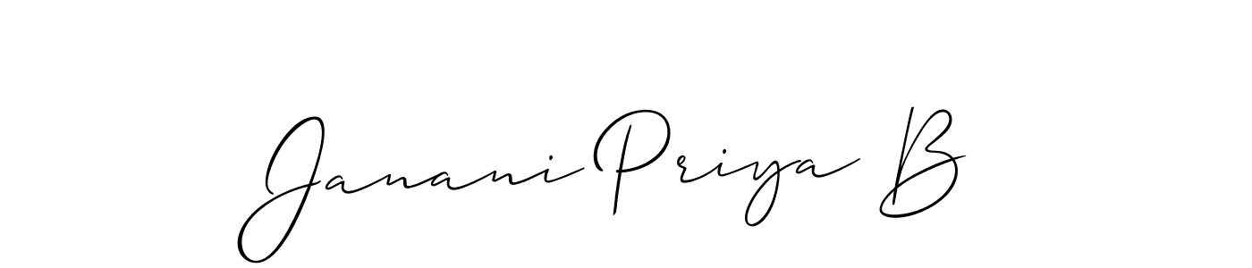 Make a beautiful signature design for name Janani Priya B. With this signature (Allison_Script) style, you can create a handwritten signature for free. Janani Priya B signature style 2 images and pictures png