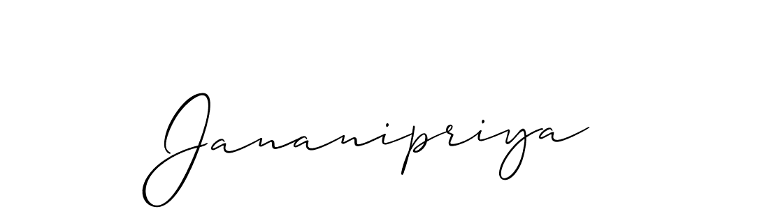 Make a short Jananipriya signature style. Manage your documents anywhere anytime using Allison_Script. Create and add eSignatures, submit forms, share and send files easily. Jananipriya signature style 2 images and pictures png