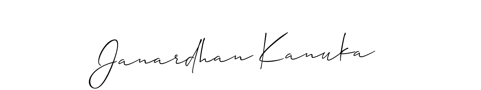 Allison_Script is a professional signature style that is perfect for those who want to add a touch of class to their signature. It is also a great choice for those who want to make their signature more unique. Get Janardhan Kanuka name to fancy signature for free. Janardhan Kanuka signature style 2 images and pictures png