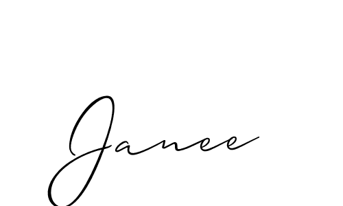 The best way (Allison_Script) to make a short signature is to pick only two or three words in your name. The name Janee include a total of six letters. For converting this name. Janee signature style 2 images and pictures png