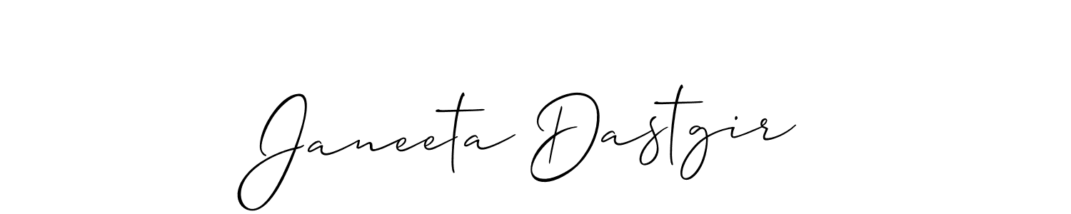 Allison_Script is a professional signature style that is perfect for those who want to add a touch of class to their signature. It is also a great choice for those who want to make their signature more unique. Get Janeeta Dastgir name to fancy signature for free. Janeeta Dastgir signature style 2 images and pictures png