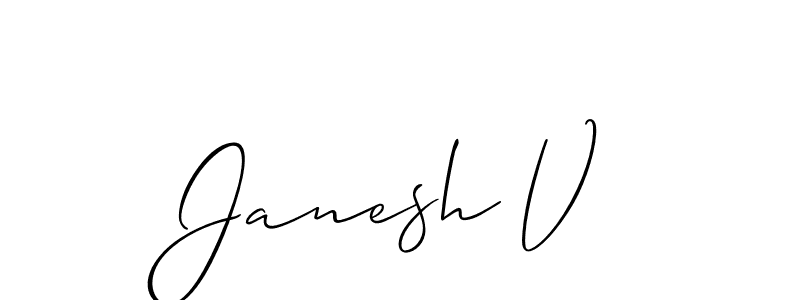 How to Draw Janesh V signature style? Allison_Script is a latest design signature styles for name Janesh V. Janesh V signature style 2 images and pictures png