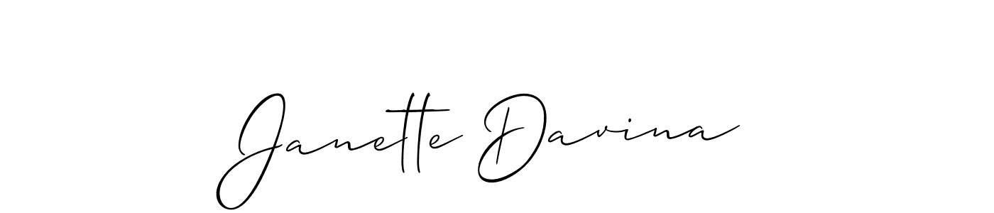 Make a short Janette Davina signature style. Manage your documents anywhere anytime using Allison_Script. Create and add eSignatures, submit forms, share and send files easily. Janette Davina signature style 2 images and pictures png