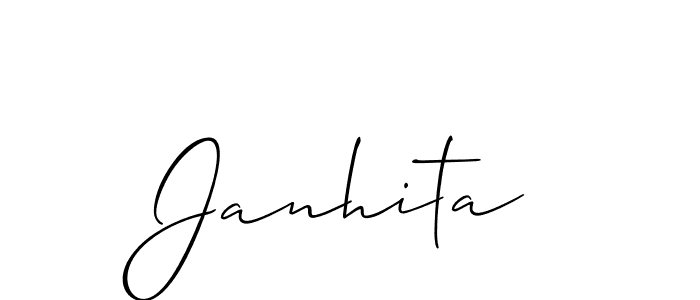 The best way (Allison_Script) to make a short signature is to pick only two or three words in your name. The name Janhita include a total of six letters. For converting this name. Janhita signature style 2 images and pictures png
