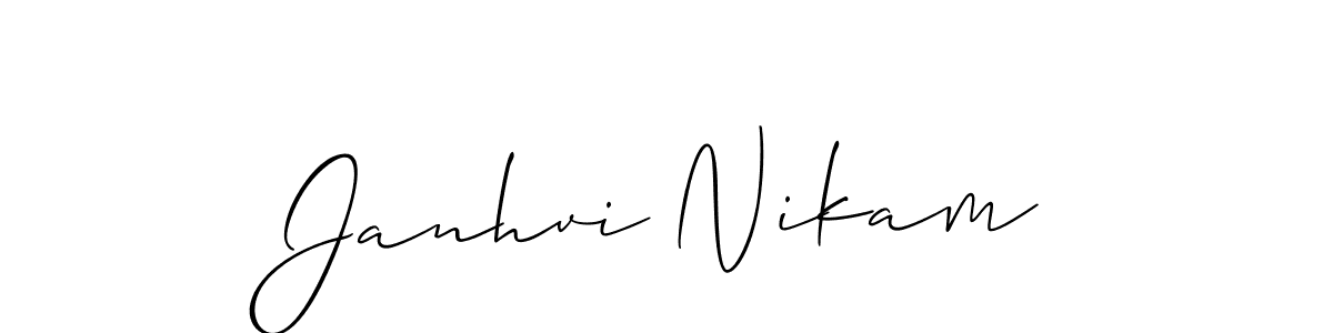 You should practise on your own different ways (Allison_Script) to write your name (Janhvi Nikam) in signature. don't let someone else do it for you. Janhvi Nikam signature style 2 images and pictures png