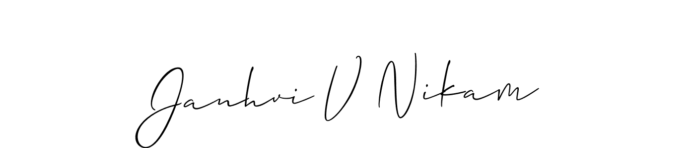 Similarly Allison_Script is the best handwritten signature design. Signature creator online .You can use it as an online autograph creator for name Janhvi V Nikam. Janhvi V Nikam signature style 2 images and pictures png