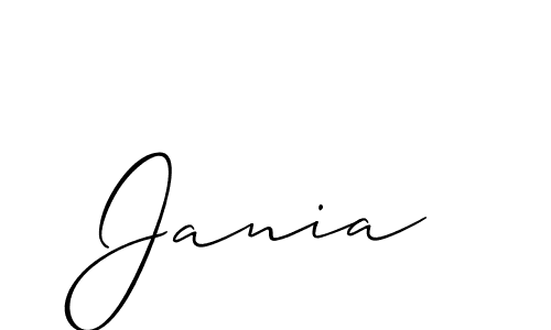 Create a beautiful signature design for name Jania. With this signature (Allison_Script) fonts, you can make a handwritten signature for free. Jania signature style 2 images and pictures png