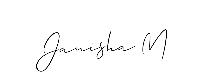 How to make Janisha M name signature. Use Allison_Script style for creating short signs online. This is the latest handwritten sign. Janisha M signature style 2 images and pictures png