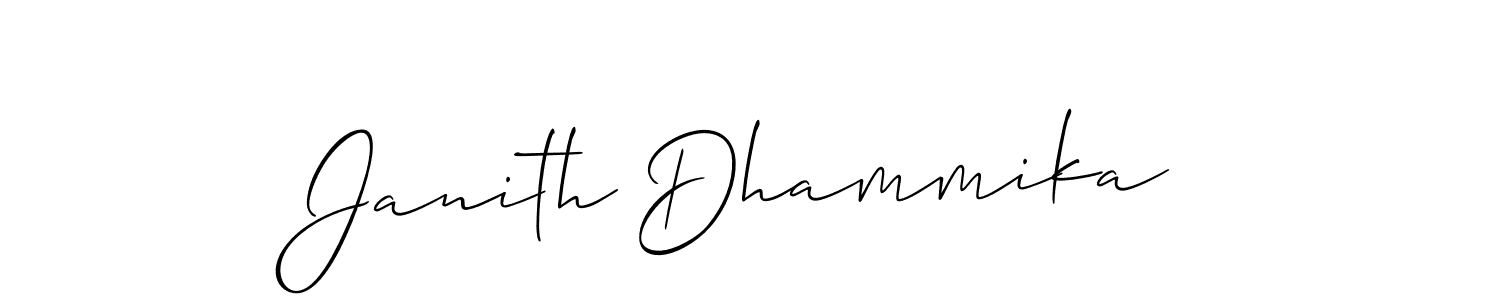 The best way (Allison_Script) to make a short signature is to pick only two or three words in your name. The name Janith Dhammika include a total of six letters. For converting this name. Janith Dhammika signature style 2 images and pictures png