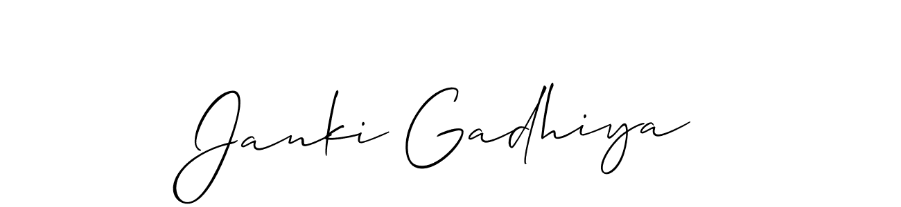 Allison_Script is a professional signature style that is perfect for those who want to add a touch of class to their signature. It is also a great choice for those who want to make their signature more unique. Get Janki Gadhiya name to fancy signature for free. Janki Gadhiya signature style 2 images and pictures png