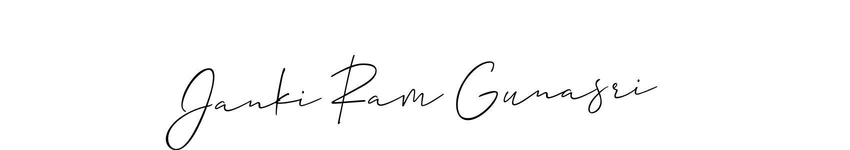 Allison_Script is a professional signature style that is perfect for those who want to add a touch of class to their signature. It is also a great choice for those who want to make their signature more unique. Get Janki Ram Gunasri name to fancy signature for free. Janki Ram Gunasri signature style 2 images and pictures png