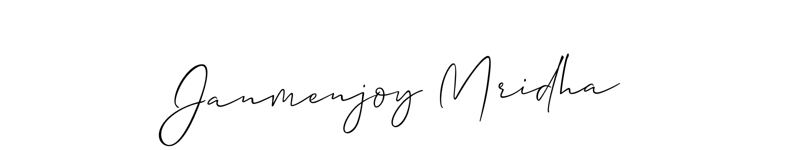 Allison_Script is a professional signature style that is perfect for those who want to add a touch of class to their signature. It is also a great choice for those who want to make their signature more unique. Get Janmenjoy Mridha name to fancy signature for free. Janmenjoy Mridha signature style 2 images and pictures png