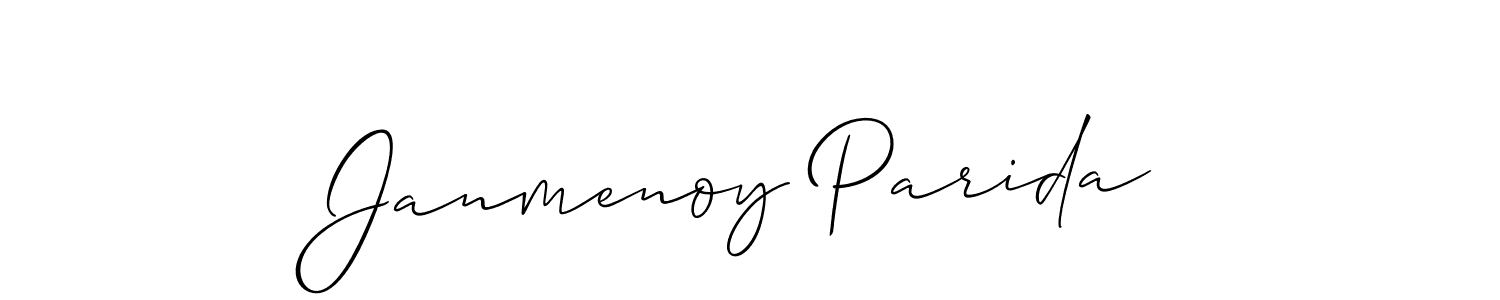 The best way (Allison_Script) to make a short signature is to pick only two or three words in your name. The name Janmenoy Parida include a total of six letters. For converting this name. Janmenoy Parida signature style 2 images and pictures png