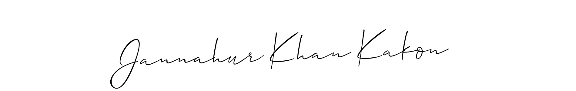 The best way (Allison_Script) to make a short signature is to pick only two or three words in your name. The name Jannahur Khan Kakon include a total of six letters. For converting this name. Jannahur Khan Kakon signature style 2 images and pictures png
