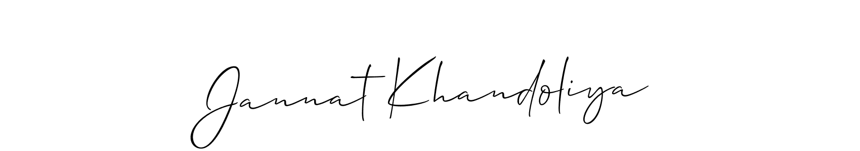 Make a short Jannat Khandoliya signature style. Manage your documents anywhere anytime using Allison_Script. Create and add eSignatures, submit forms, share and send files easily. Jannat Khandoliya signature style 2 images and pictures png