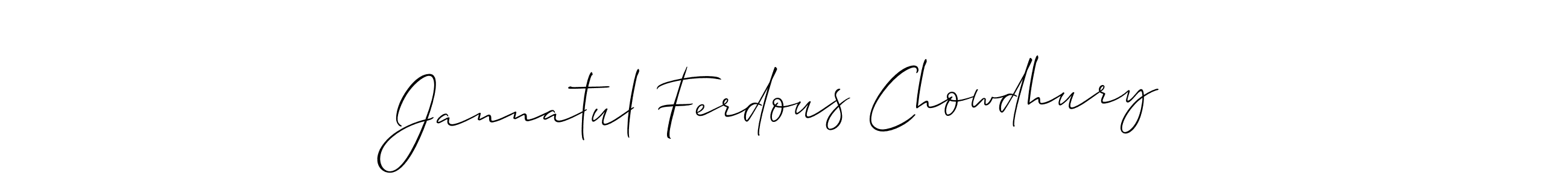 The best way (Allison_Script) to make a short signature is to pick only two or three words in your name. The name Jannatul Ferdous Chowdhury include a total of six letters. For converting this name. Jannatul Ferdous Chowdhury signature style 2 images and pictures png