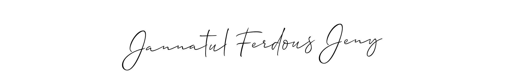The best way (Allison_Script) to make a short signature is to pick only two or three words in your name. The name Jannatul Ferdous Jeny include a total of six letters. For converting this name. Jannatul Ferdous Jeny signature style 2 images and pictures png