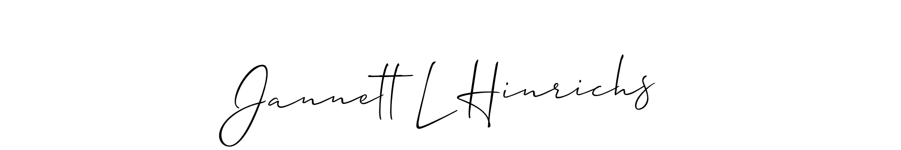 You should practise on your own different ways (Allison_Script) to write your name (Jannett L Hinrichs) in signature. don't let someone else do it for you. Jannett L Hinrichs signature style 2 images and pictures png