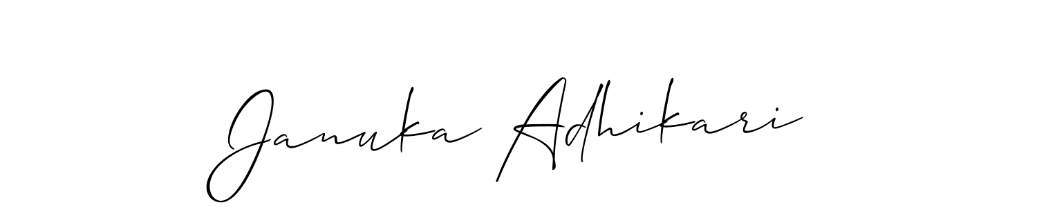 if you are searching for the best signature style for your name Januka Adhikari. so please give up your signature search. here we have designed multiple signature styles  using Allison_Script. Januka Adhikari signature style 2 images and pictures png
