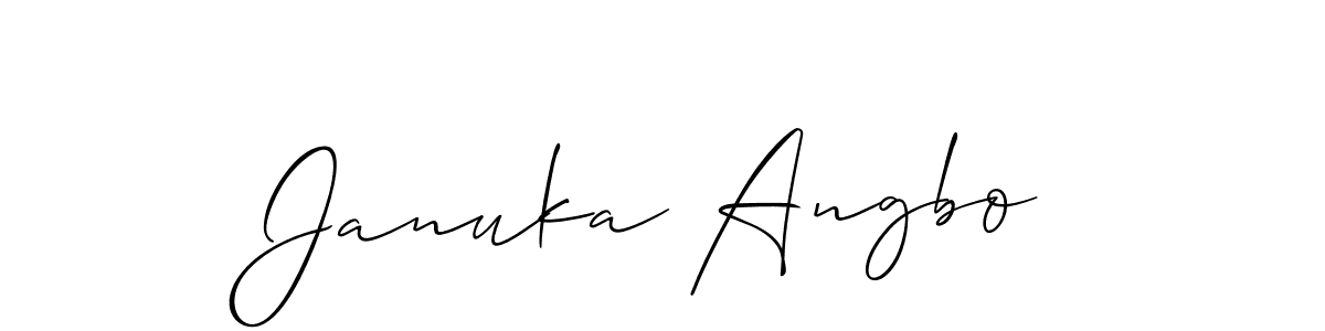 Also You can easily find your signature by using the search form. We will create Januka Angbo name handwritten signature images for you free of cost using Allison_Script sign style. Januka Angbo signature style 2 images and pictures png