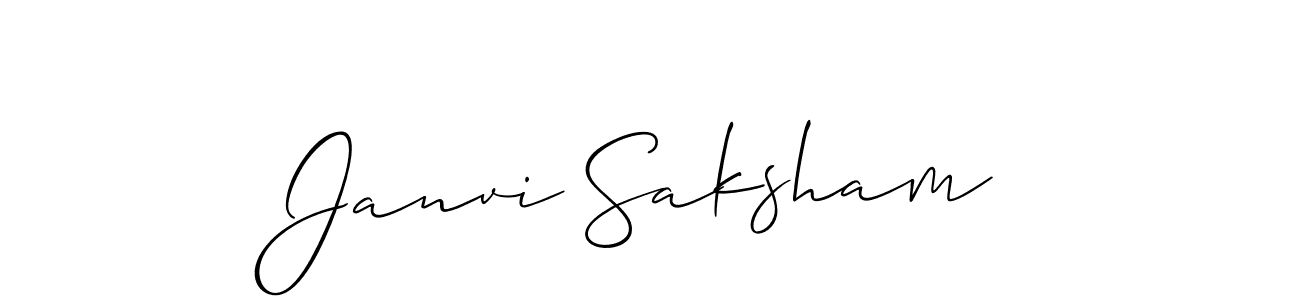 The best way (Allison_Script) to make a short signature is to pick only two or three words in your name. The name Janvi Saksham include a total of six letters. For converting this name. Janvi Saksham signature style 2 images and pictures png