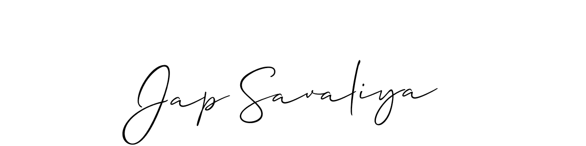 How to make Jap Savaliya name signature. Use Allison_Script style for creating short signs online. This is the latest handwritten sign. Jap Savaliya signature style 2 images and pictures png