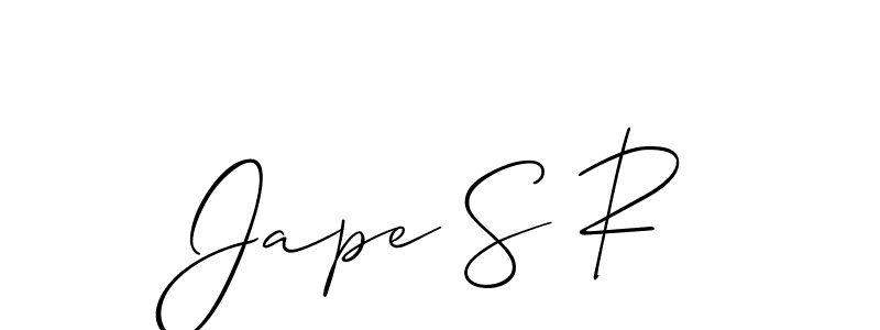 The best way (Allison_Script) to make a short signature is to pick only two or three words in your name. The name Jape S R include a total of six letters. For converting this name. Jape S R signature style 2 images and pictures png