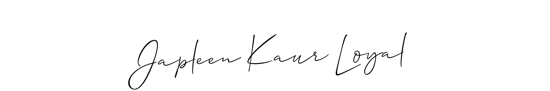 The best way (Allison_Script) to make a short signature is to pick only two or three words in your name. The name Japleen Kaur Loyal include a total of six letters. For converting this name. Japleen Kaur Loyal signature style 2 images and pictures png